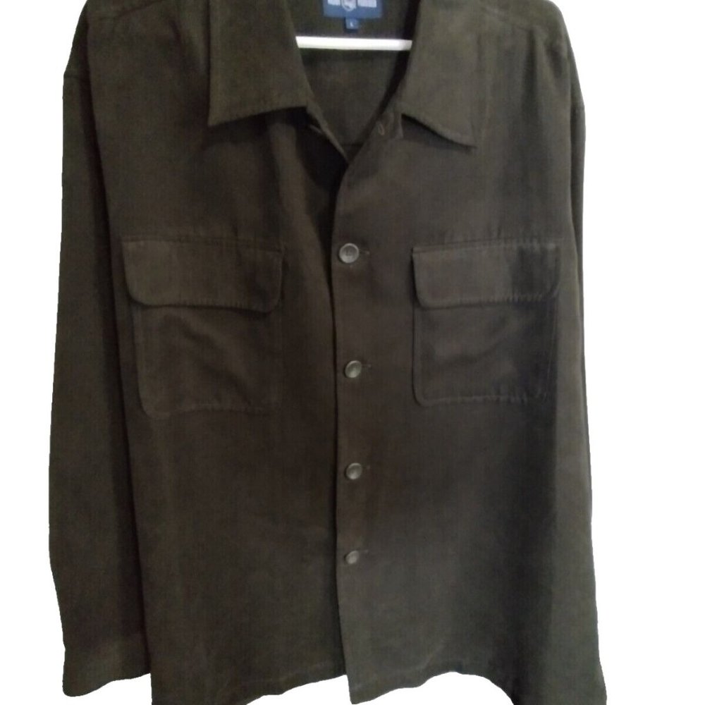 Alan‎ Flusser Wool Black Long Sleeve Mens Large Button Shirt